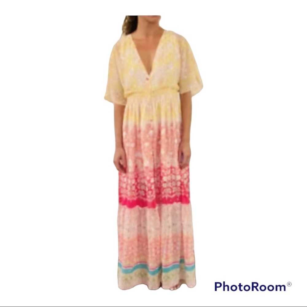 NWT House of Harlow 1960 Boho Ombre Flutter Sleeve Maxi Dress. Size; Small - Picture 2 of 7